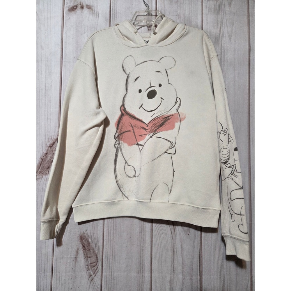 Disney Winnie the Pooh Sketch Hoodie Cream XL Piglet Sleeve Graphic Pullover